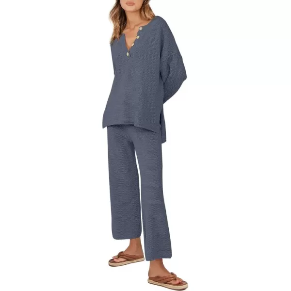 Caracilia Womens 2 Piece Outfits Long Sleeve Knit Loungewear Loose Slouchy Sweater Set Fall Trendy Matching Lounge Sets