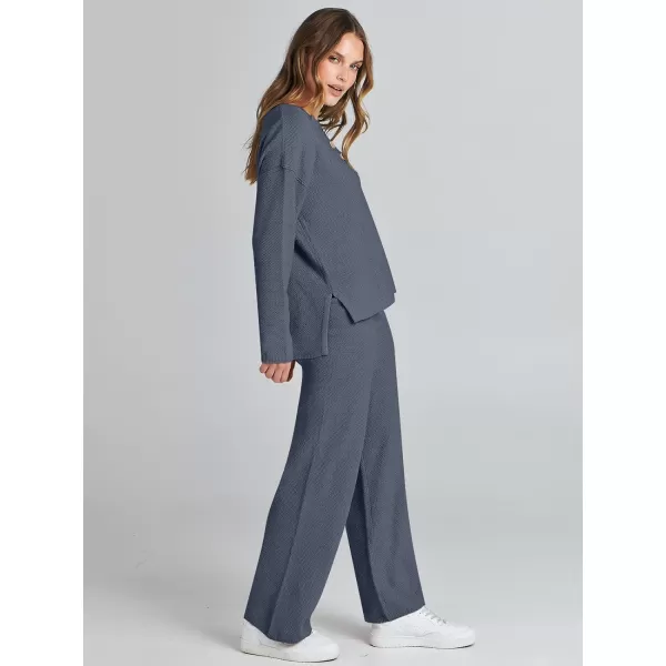 Caracilia Womens 2 Piece Outfits Long Sleeve Knit Loungewear Loose Slouchy Sweater Set Fall Trendy Matching Lounge Sets