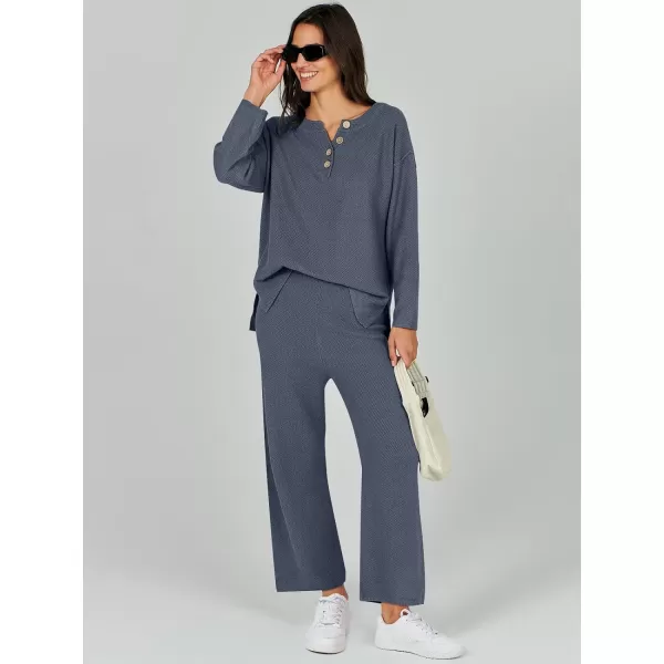 Caracilia Womens 2 Piece Outfits Long Sleeve Knit Loungewear Loose Slouchy Sweater Set Fall Trendy Matching Lounge Sets