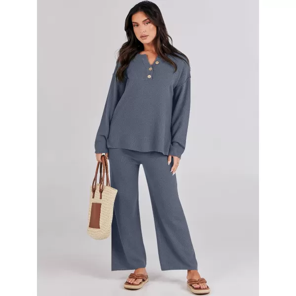 Caracilia Womens 2 Piece Outfits Long Sleeve Knit Loungewear Loose Slouchy Sweater Set Fall Trendy Matching Lounge Sets