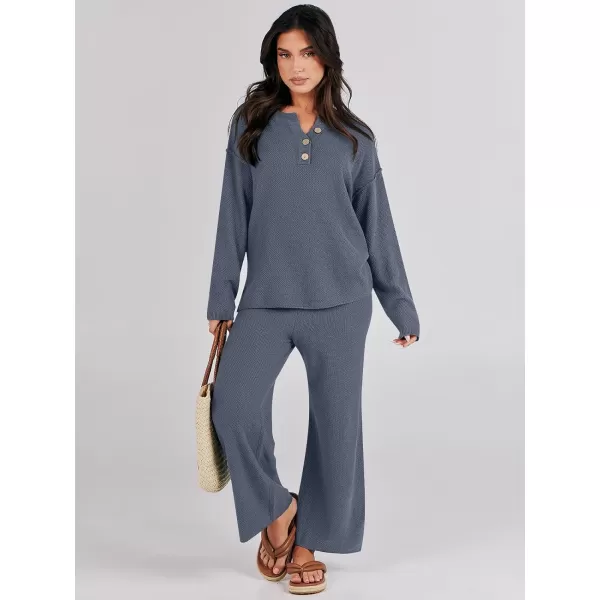 Caracilia Womens 2 Piece Outfits Long Sleeve Knit Loungewear Loose Slouchy Sweater Set Fall Trendy Matching Lounge Sets