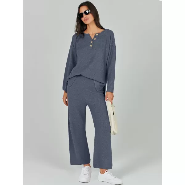 Caracilia Womens 2 Piece Outfits Long Sleeve Knit Loungewear Loose Slouchy Sweater Set Fall Trendy Matching Lounge Sets