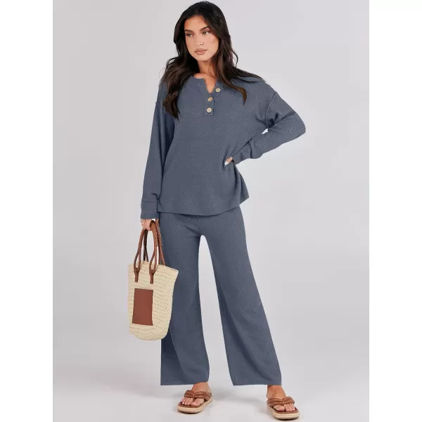 Caracilia Womens 2 Piece Outfits Long Sleeve Knit Loungewear Loose Slouchy Sweater Set Fall Trendy Matching Lounge Sets