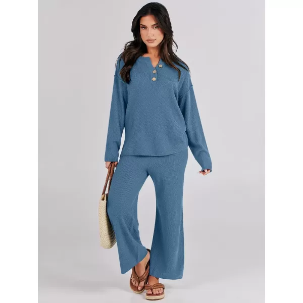 Caracilia Womens 2 Piece Outfits Long Sleeve Knit Loungewear Loose Slouchy Sweater Set Fall Trendy Matching Lounge Sets