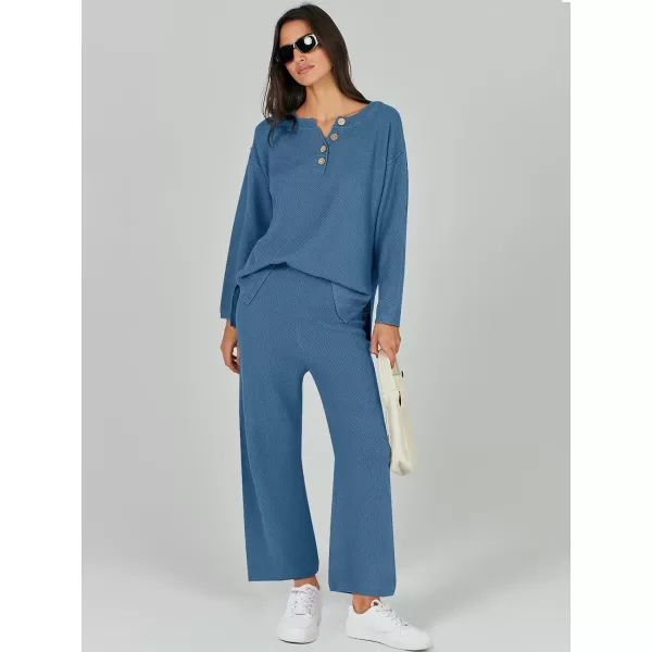 Caracilia Womens 2 Piece Outfits Long Sleeve Knit Loungewear Loose Slouchy Sweater Set Fall Trendy Matching Lounge Sets