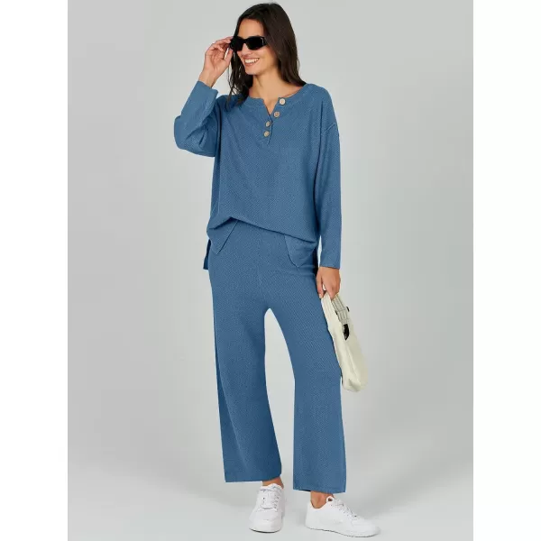 Caracilia Womens 2 Piece Outfits Long Sleeve Knit Loungewear Loose Slouchy Sweater Set Fall Trendy Matching Lounge Sets