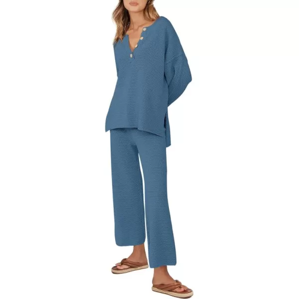 Caracilia Womens 2 Piece Outfits Long Sleeve Knit Loungewear Loose Slouchy Sweater Set Fall Trendy Matching Lounge Sets