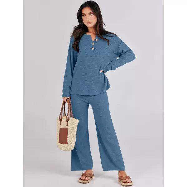Caracilia Womens 2 Piece Outfits Long Sleeve Knit Loungewear Loose Slouchy Sweater Set Fall Trendy Matching Lounge Sets