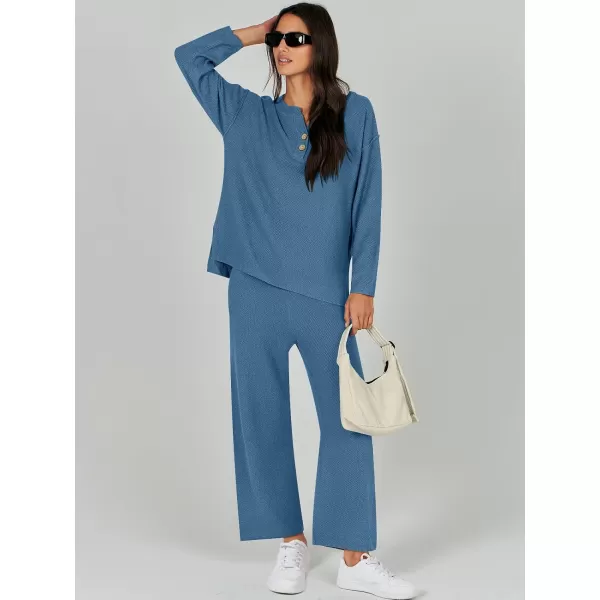 Caracilia Womens 2 Piece Outfits Long Sleeve Knit Loungewear Loose Slouchy Sweater Set Fall Trendy Matching Lounge Sets