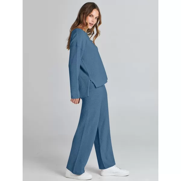Caracilia Womens 2 Piece Outfits Long Sleeve Knit Loungewear Loose Slouchy Sweater Set Fall Trendy Matching Lounge Sets