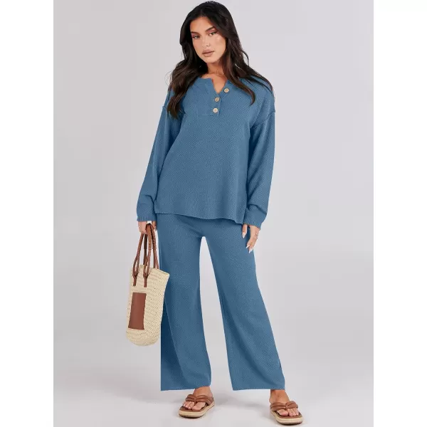 Caracilia Womens 2 Piece Outfits Long Sleeve Knit Loungewear Loose Slouchy Sweater Set Fall Trendy Matching Lounge Sets