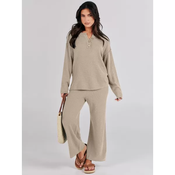 Caracilia Womens 2 Piece Outfits Long Sleeve Knit Loungewear Loose Slouchy Sweater Set Fall Trendy Matching Lounge Sets