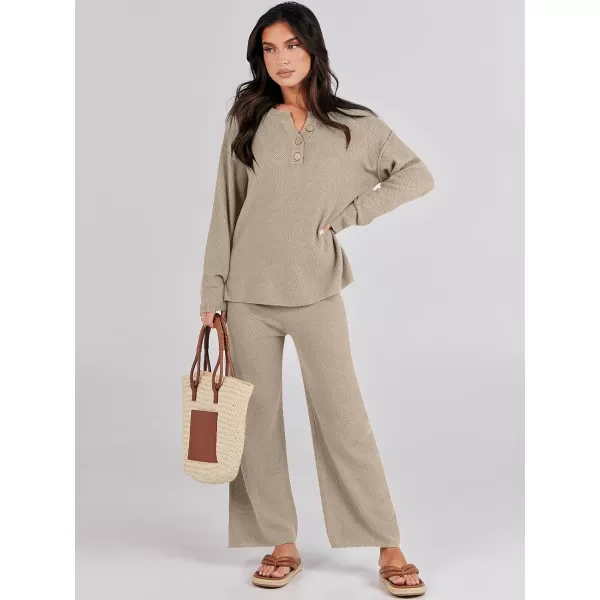 Caracilia Womens 2 Piece Outfits Long Sleeve Knit Loungewear Loose Slouchy Sweater Set Fall Trendy Matching Lounge Sets