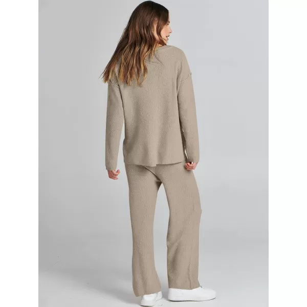 Caracilia Womens 2 Piece Outfits Long Sleeve Knit Loungewear Loose Slouchy Sweater Set Fall Trendy Matching Lounge Sets