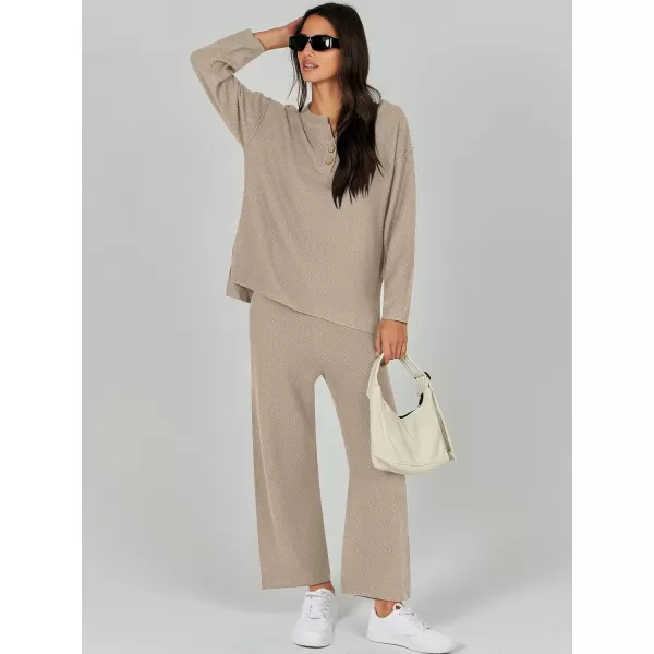 Caracilia Womens 2 Piece Outfits Long Sleeve Knit Loungewear Loose Slouchy Sweater Set Fall Trendy Matching Lounge Sets