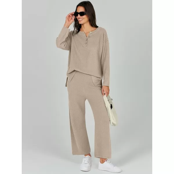 Caracilia Womens 2 Piece Outfits Long Sleeve Knit Loungewear Loose Slouchy Sweater Set Fall Trendy Matching Lounge Sets