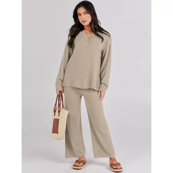 Caracilia Womens 2 Piece Outfits Long Sleeve Knit Loungewear Loose Slouchy Sweater Set Fall Trendy Matching Lounge Sets