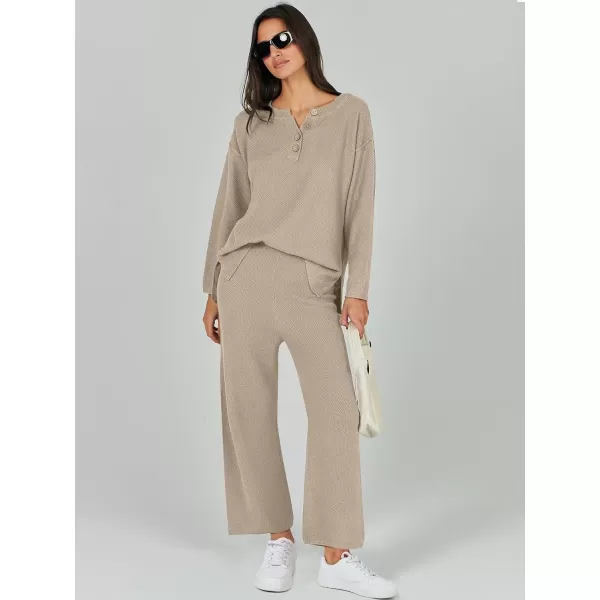 Caracilia Womens 2 Piece Outfits Long Sleeve Knit Loungewear Loose Slouchy Sweater Set Fall Trendy Matching Lounge Sets