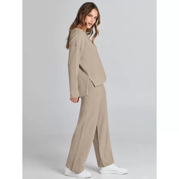 Caracilia Womens 2 Piece Outfits Long Sleeve Knit Loungewear Loose Slouchy Sweater Set Fall Trendy Matching Lounge Sets
