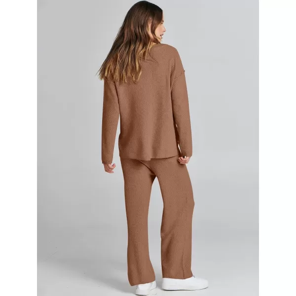 Caracilia Womens 2 Piece Outfits Long Sleeve Knit Loungewear Loose Slouchy Sweater Set Fall Trendy Matching Lounge Sets