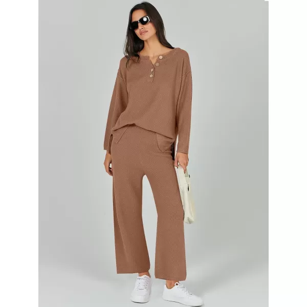 Caracilia Womens 2 Piece Outfits Long Sleeve Knit Loungewear Loose Slouchy Sweater Set Fall Trendy Matching Lounge Sets