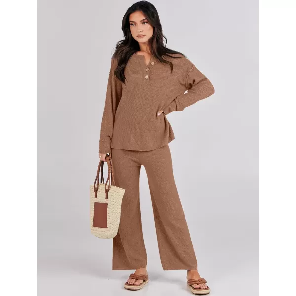 Caracilia Womens 2 Piece Outfits Long Sleeve Knit Loungewear Loose Slouchy Sweater Set Fall Trendy Matching Lounge Sets