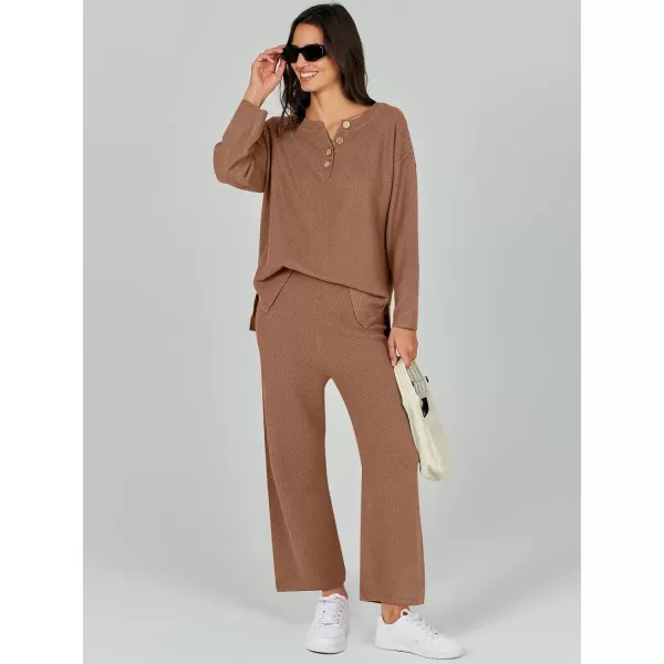 Caracilia Womens 2 Piece Outfits Long Sleeve Knit Loungewear Loose Slouchy Sweater Set Fall Trendy Matching Lounge Sets