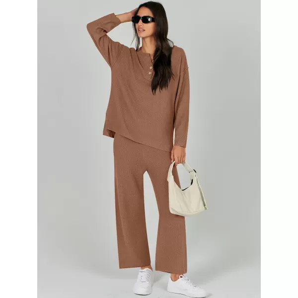 Caracilia Womens 2 Piece Outfits Long Sleeve Knit Loungewear Loose Slouchy Sweater Set Fall Trendy Matching Lounge Sets