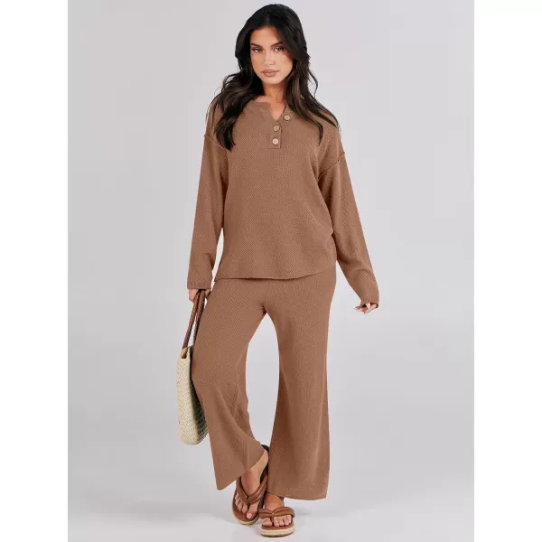 Caracilia Womens 2 Piece Outfits Long Sleeve Knit Loungewear Loose Slouchy Sweater Set Fall Trendy Matching Lounge Sets
