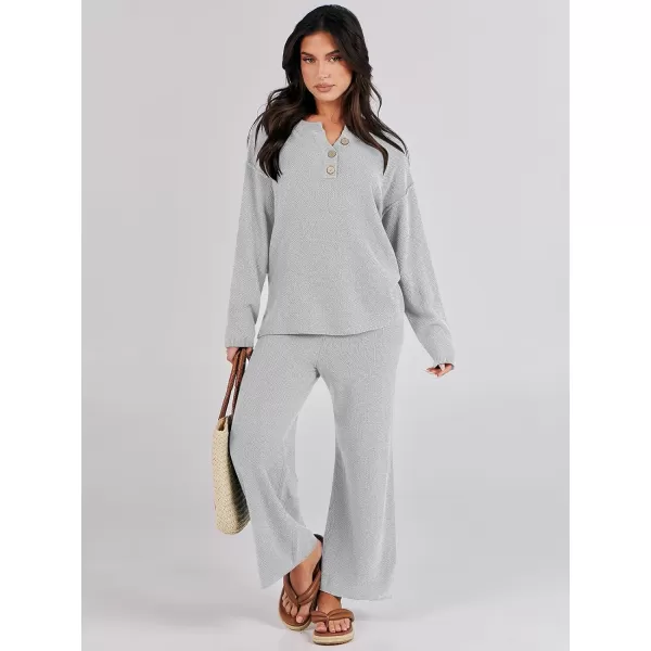 Caracilia Womens 2 Piece Outfits Long Sleeve Knit Loungewear Loose Slouchy Sweater Set Fall Trendy Matching Lounge Sets
