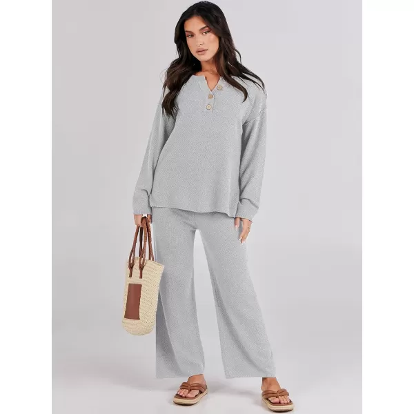 Caracilia Womens 2 Piece Outfits Long Sleeve Knit Loungewear Loose Slouchy Sweater Set Fall Trendy Matching Lounge Sets