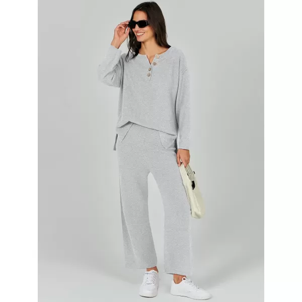 Caracilia Womens 2 Piece Outfits Long Sleeve Knit Loungewear Loose Slouchy Sweater Set Fall Trendy Matching Lounge Sets