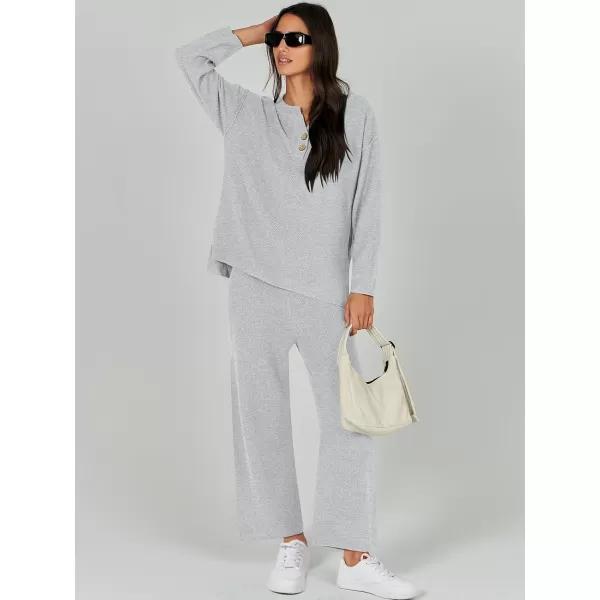 Caracilia Womens 2 Piece Outfits Long Sleeve Knit Loungewear Loose Slouchy Sweater Set Fall Trendy Matching Lounge Sets