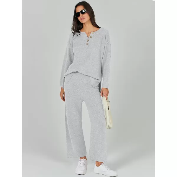 Caracilia Womens 2 Piece Outfits Long Sleeve Knit Loungewear Loose Slouchy Sweater Set Fall Trendy Matching Lounge Sets