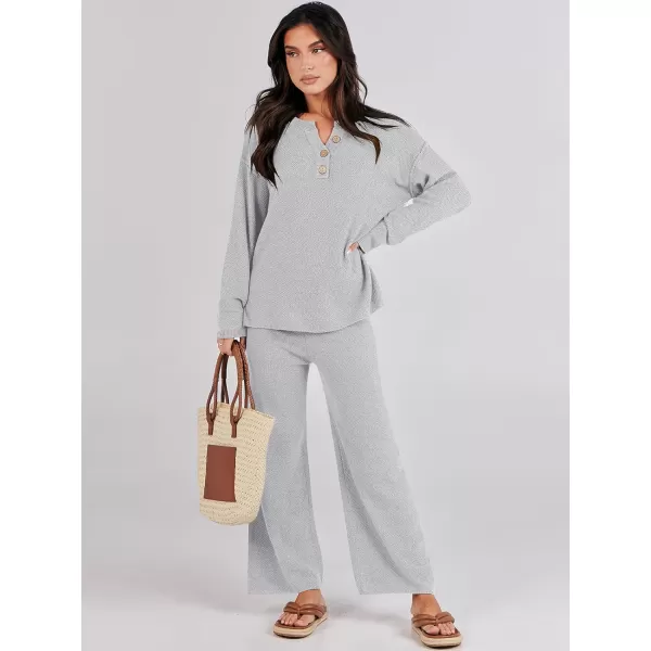 Caracilia Womens 2 Piece Outfits Long Sleeve Knit Loungewear Loose Slouchy Sweater Set Fall Trendy Matching Lounge Sets
