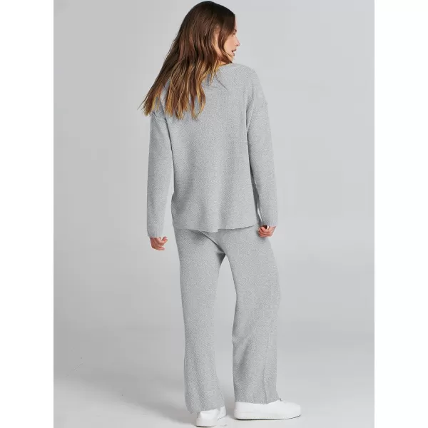 Caracilia Womens 2 Piece Outfits Long Sleeve Knit Loungewear Loose Slouchy Sweater Set Fall Trendy Matching Lounge Sets