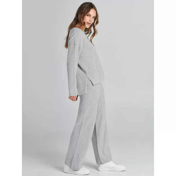 Caracilia Womens 2 Piece Outfits Long Sleeve Knit Loungewear Loose Slouchy Sweater Set Fall Trendy Matching Lounge Sets