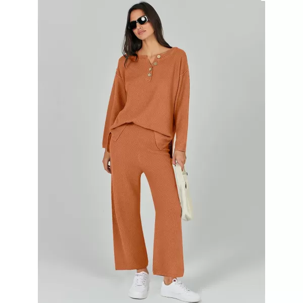 Caracilia Womens 2 Piece Outfits Long Sleeve Knit Loungewear Loose Slouchy Sweater Set Fall Trendy Matching Lounge Sets