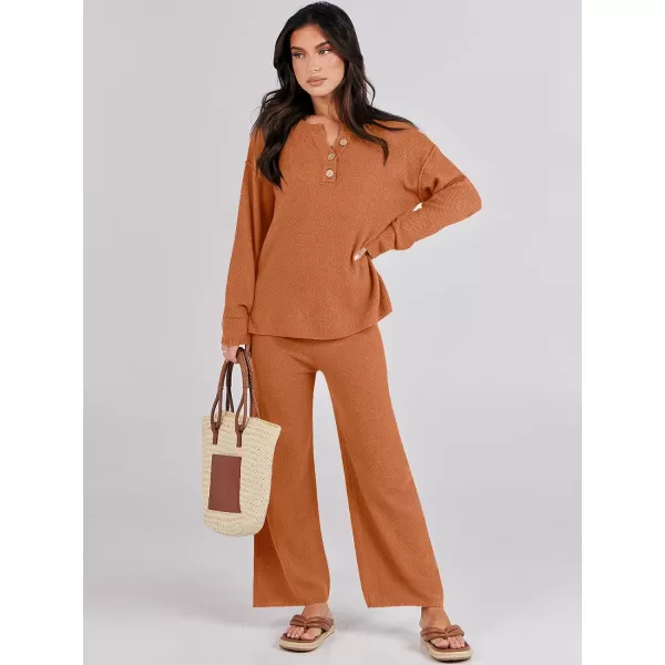 Caracilia Womens 2 Piece Outfits Long Sleeve Knit Loungewear Loose Slouchy Sweater Set Fall Trendy Matching Lounge Sets