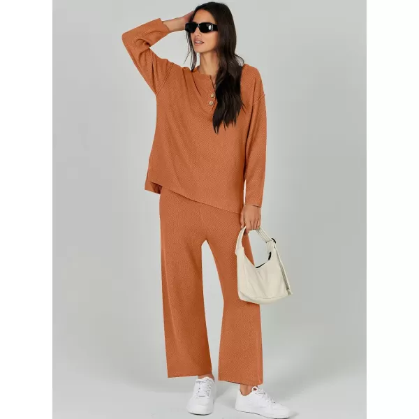 Caracilia Womens 2 Piece Outfits Long Sleeve Knit Loungewear Loose Slouchy Sweater Set Fall Trendy Matching Lounge Sets