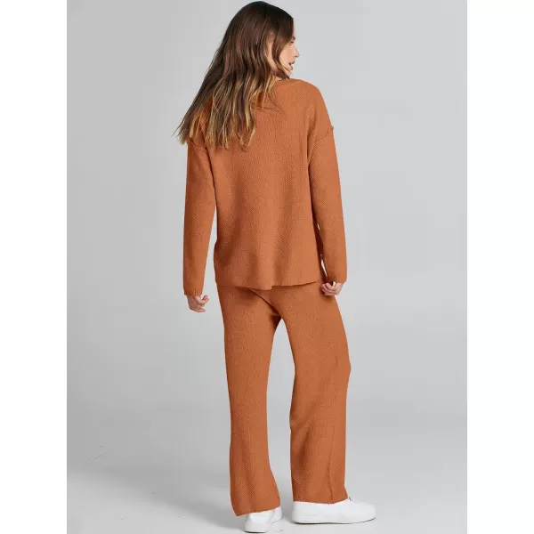 Caracilia Womens 2 Piece Outfits Long Sleeve Knit Loungewear Loose Slouchy Sweater Set Fall Trendy Matching Lounge Sets