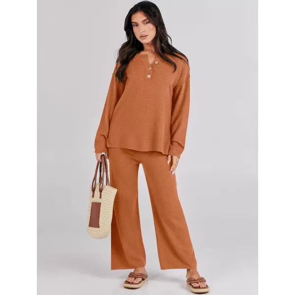 Caracilia Womens 2 Piece Outfits Long Sleeve Knit Loungewear Loose Slouchy Sweater Set Fall Trendy Matching Lounge Sets