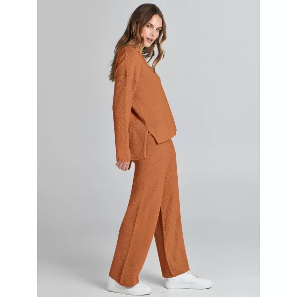 Caracilia Womens 2 Piece Outfits Long Sleeve Knit Loungewear Loose Slouchy Sweater Set Fall Trendy Matching Lounge Sets