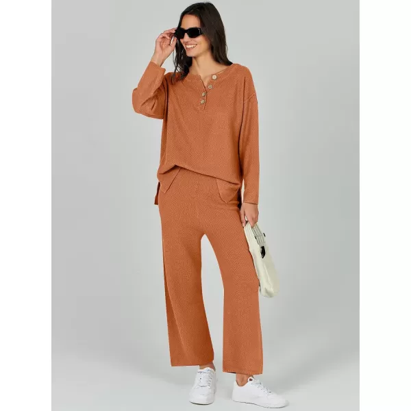 Caracilia Womens 2 Piece Outfits Long Sleeve Knit Loungewear Loose Slouchy Sweater Set Fall Trendy Matching Lounge Sets