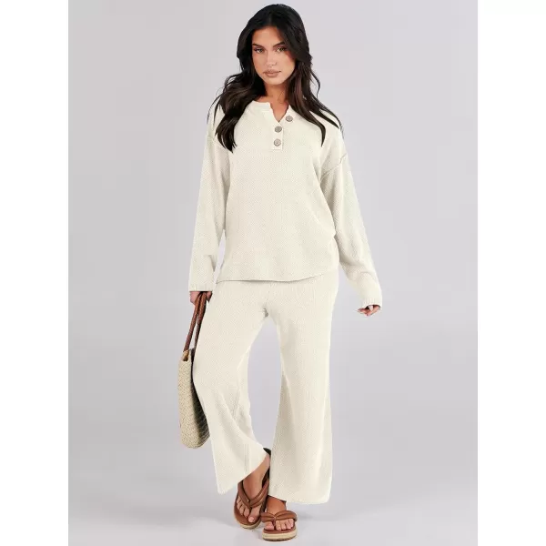 Caracilia Womens 2 Piece Outfits Long Sleeve Knit Loungewear Loose Slouchy Sweater Set Fall Trendy Matching Lounge Sets