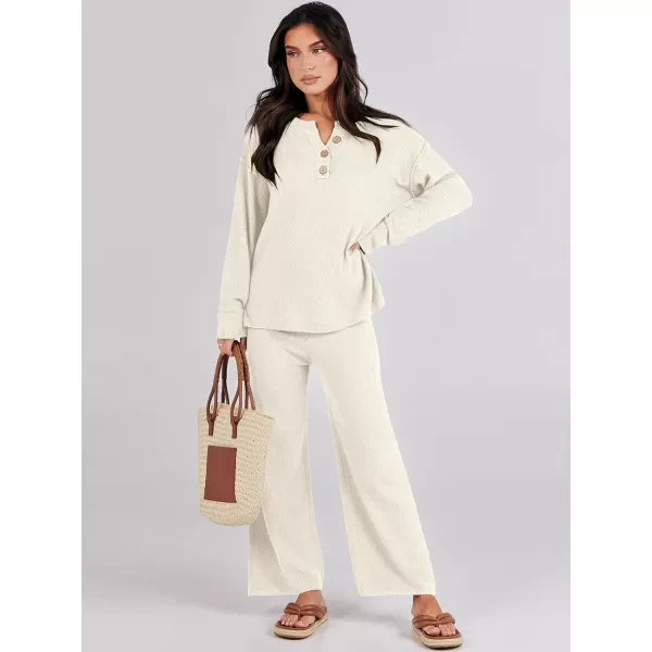 Caracilia Womens 2 Piece Outfits Long Sleeve Knit Loungewear Loose Slouchy Sweater Set Fall Trendy Matching Lounge Sets
