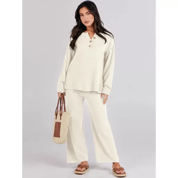 Caracilia Womens 2 Piece Outfits Long Sleeve Knit Loungewear Loose Slouchy Sweater Set Fall Trendy Matching Lounge Sets