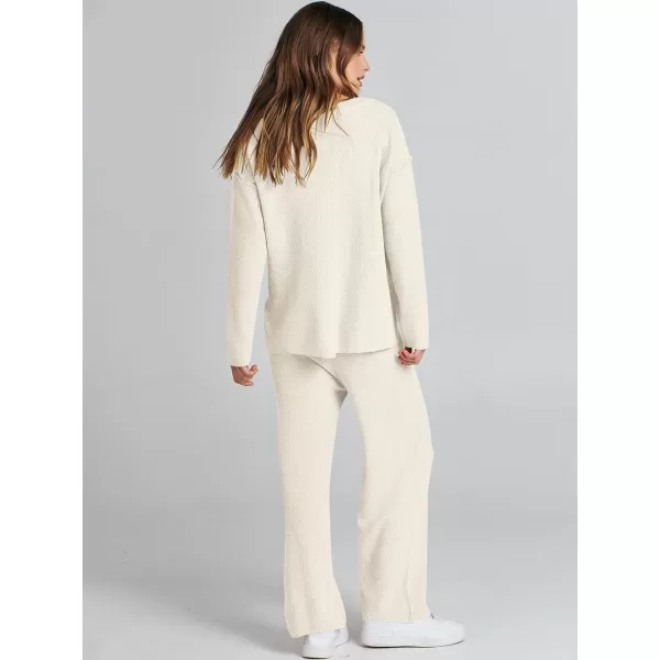 Caracilia Womens 2 Piece Outfits Long Sleeve Knit Loungewear Loose Slouchy Sweater Set Fall Trendy Matching Lounge Sets