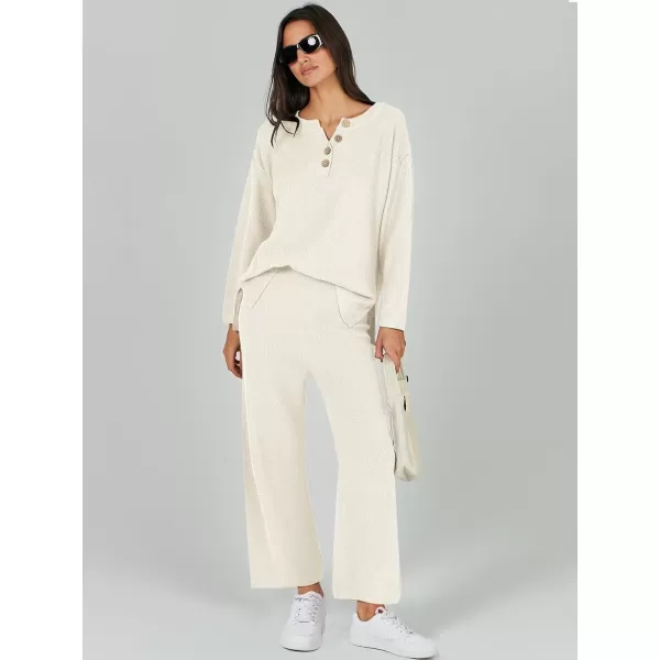 Caracilia Womens 2 Piece Outfits Long Sleeve Knit Loungewear Loose Slouchy Sweater Set Fall Trendy Matching Lounge Sets