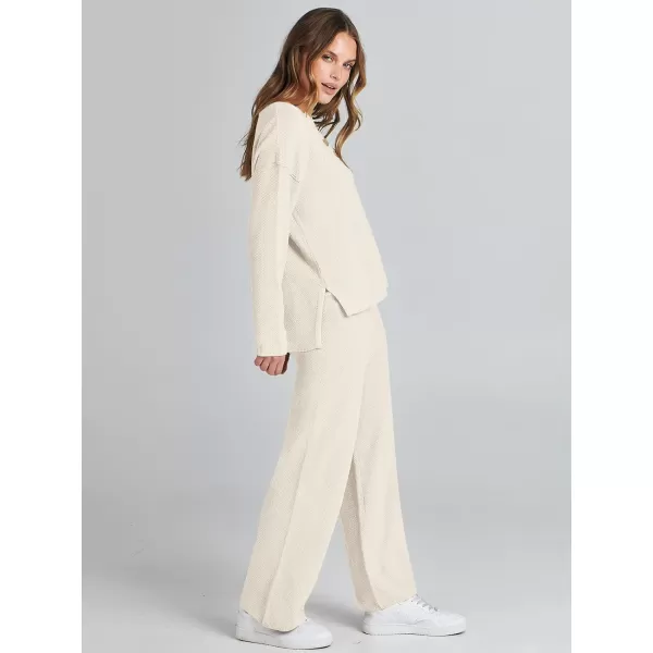 Caracilia Womens 2 Piece Outfits Long Sleeve Knit Loungewear Loose Slouchy Sweater Set Fall Trendy Matching Lounge Sets